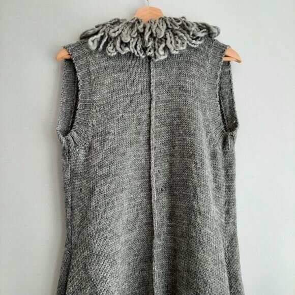 MINKAS Loop Fringe Collar Open Front Knit Vest Cardigan Sz M - Picture 7 of 10